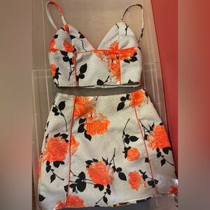 Topshop Floral Spaghetti-Strap crop top and skirt set